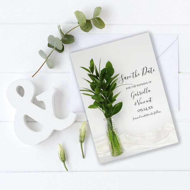 Greenery on White Wedding Save the Date (Creator Uploaded)