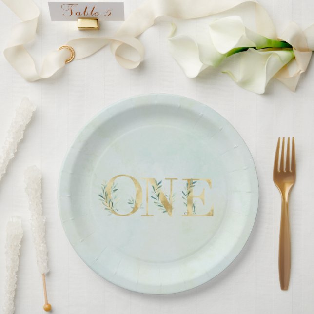 Greenery ONE first birthday party plates! Paper Pl Plate (Wedding)
