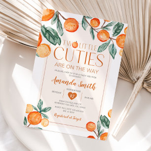 Greenery Orange Two little cutie are on the way Invitation