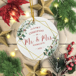 Greenery Our First Christmas as Mr & Mrs Ceramic Ornament<br><div class="desc">Greenery Our First Christmas as Mr & Mrs 2020 Ceramic Ornament</div>