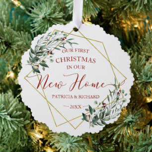 Greenery Our First Christmas In Our New Home  Tree Decoration Card