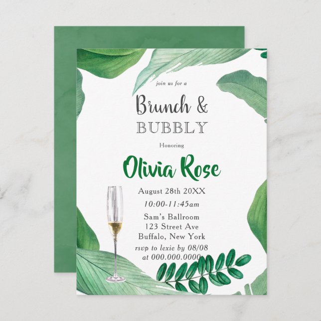 Greenery Paint Leaves Brunch & Bubbly Invitation (Front/Back)
