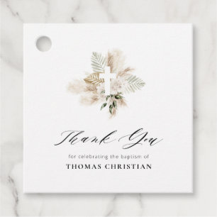 greenery pampas floral baptism favour tags
