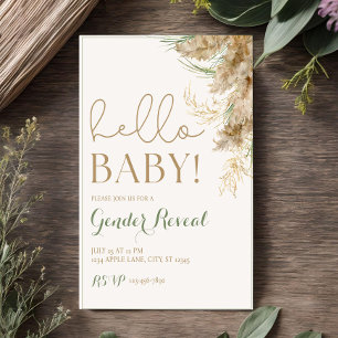 Greenery Pampas Gender Reveal Invitation