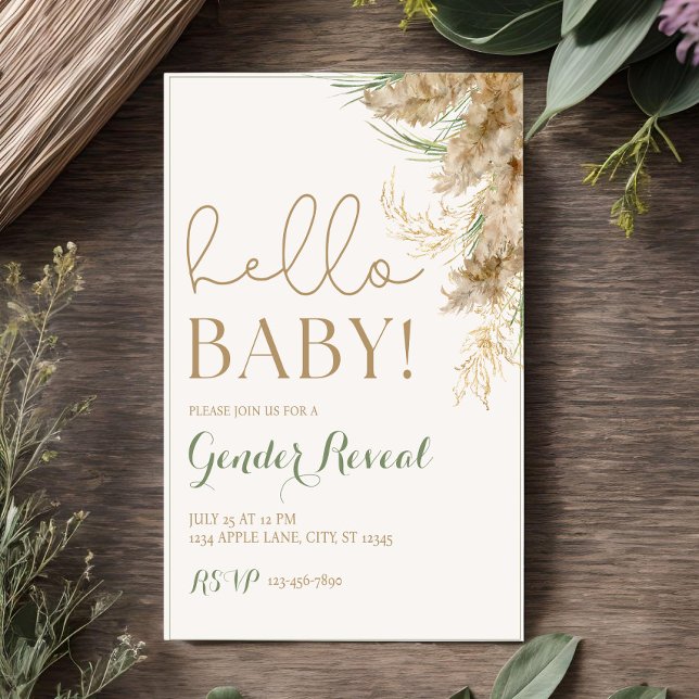 Greenery Pampas Gender Reveal Invitation (Creator Uploaded)