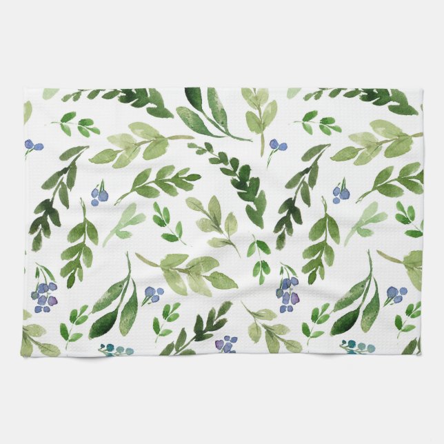 Greenery Pattern Leaf Garden Botanical Green Tea Towel (Horizontal)