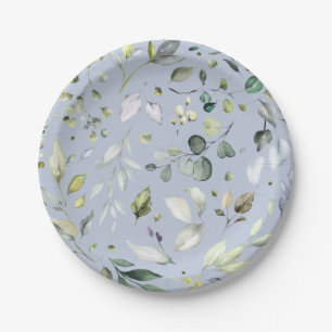 Greenery Pattern Watercolor Bridal Shower Paper Plate