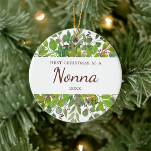 Greenery Personalised First Christmas As A Nonna Ceramic Ornament
