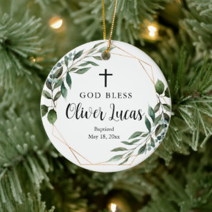 Greenery Personalised Photo Baptism Ornament