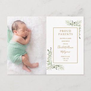 Greenery Photo Baby Birth Announcement Thank You Postcard