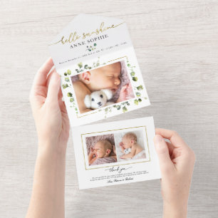 Greenery Photo Birth Announcement & Thank You Card