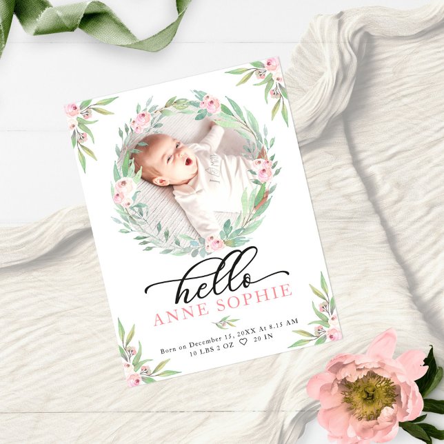 Greenery Photo Birth Announcement & Thank You Post Postcard (Creator Uploaded)