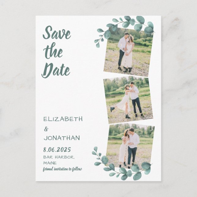 Greenery Photo Eucalyptus Wedding Save The Date Postcard (Front)