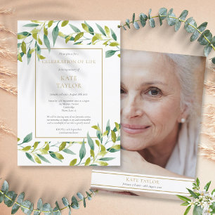 Greenery Photo Funeral Celebration of Life Invitation