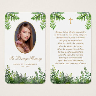 Greenery Photo Funeral Memorial Prayer Cards