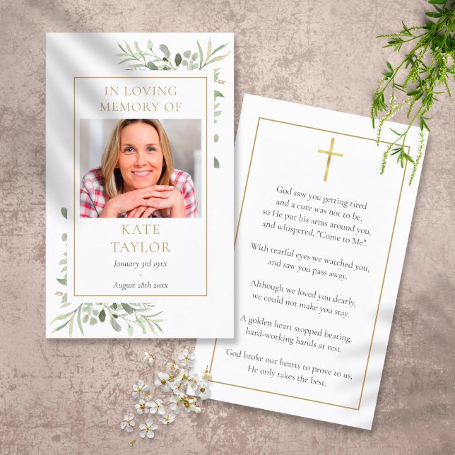 Greenery Photo Funeral Memorial Prayer Cards (Creator Uploaded)