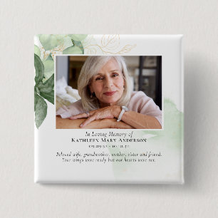 Greenery Photo Memorial Tribute Keepsake 15 Cm Square Badge