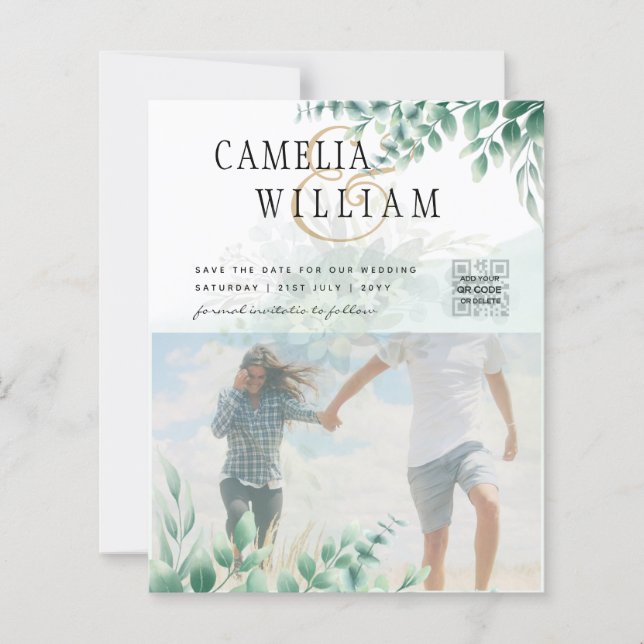 Greenery PHOTO WEDDING INVITATION Eucalyptus  (Front)