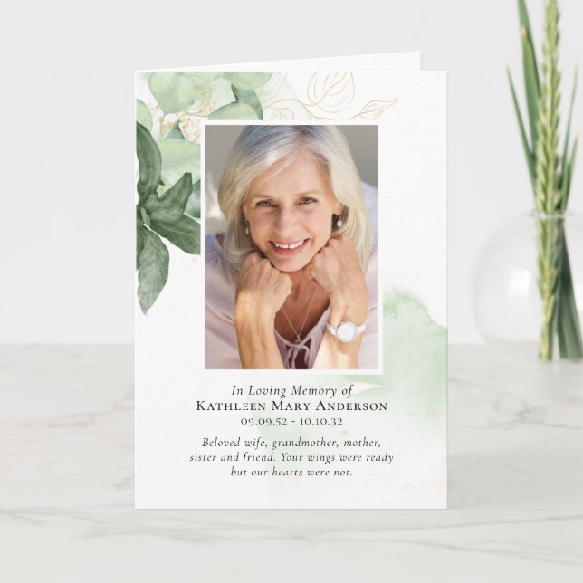 Greenery Photos Folded Funeral Program (Front)