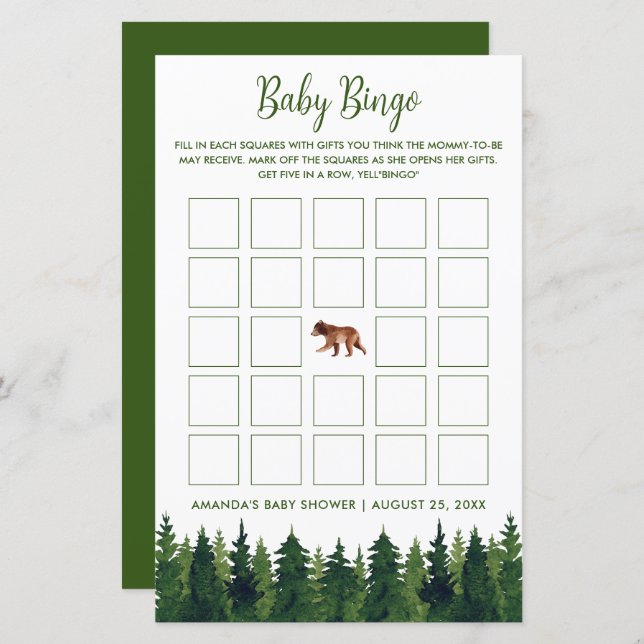 Greenery Pine Trees Baby Bingo Baby Shower (Front/Back)