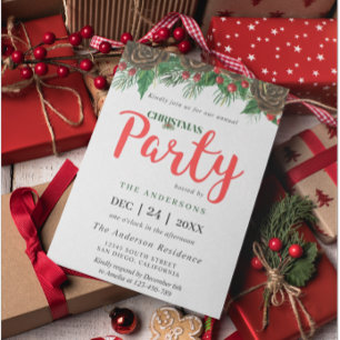 Greenery Pinecone Pine Branches Christmas Party In Invitation