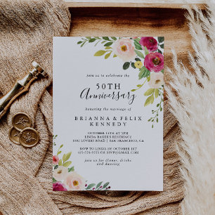 Greenery Pink Blush 50th Wedding Anniversary Invitation