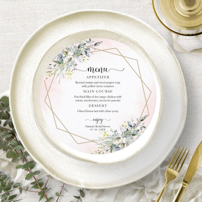 Greenery Pink Blush Bridal Shower Circle Menu Invitation (Creator Uploaded)