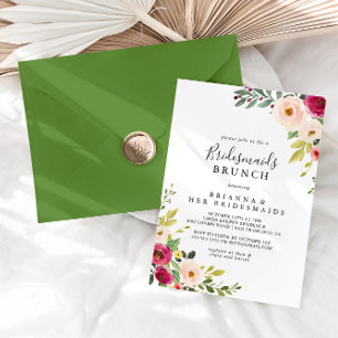 Greenery Pink Blush Bridesmaids Brunch Shower Invitation