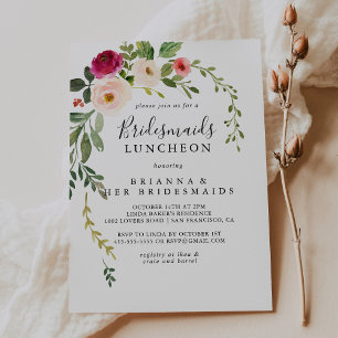 Greenery Pink Blush Bridesmaids Luncheon Shower Invitation