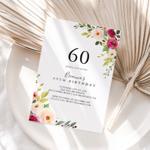 Greenery Pink Blush Floral 60th Birthday Party Invitation