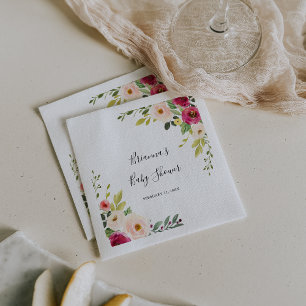 Greenery Pink Blush Floral Baby Shower Napkins