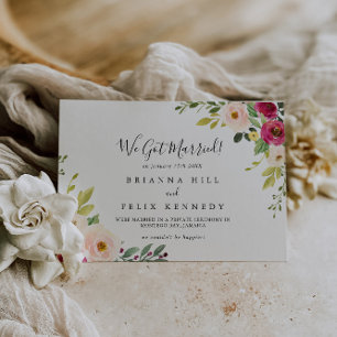 Greenery Pink Blush Floral Elopement Announcement