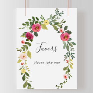 Greenery Pink Blush Floral Favors Sign