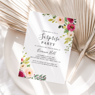 Greenery Pink Blush Floral Surprise Party Invitation