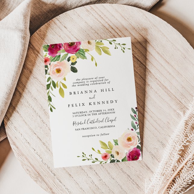 Greenery Pink Blush Floral Traditional Wedding Invitation (Creator Uploaded)