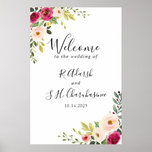 Greenery Pink Blush Floral Wedding Welcome Poster