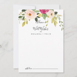 Greenery Pink Blush Floral Wedding Well Wishes Advice Card