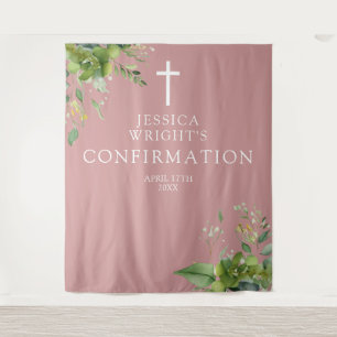 Greenery Pink Confirmation Photo Backdrop Tapestry