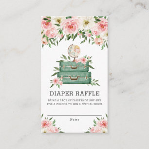 Greenery Pink Floral Adventure Baby Diaper Raffle Enclosure Card