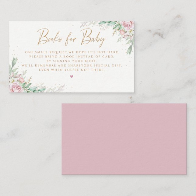 Greenery Pink Floral Baby Shower Books for Baby  Enclosure Card (Front/Back)