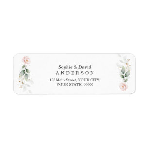 Greenery Pink Floral Gold Wedding Return Addresss Address Label