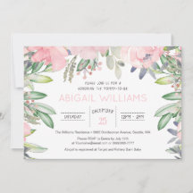 Greenery Pink Flower Baby Shower Invitation