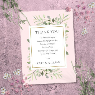 Greenery Pink Girl Baby Shower Poem  Thank You Card