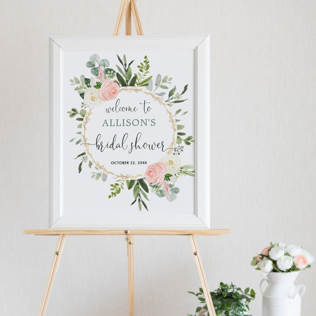 Greenery pink gold bridal shower welcome sign (Creator Uploaded)