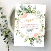 Greenery pink gold elegant girl 1st birthday