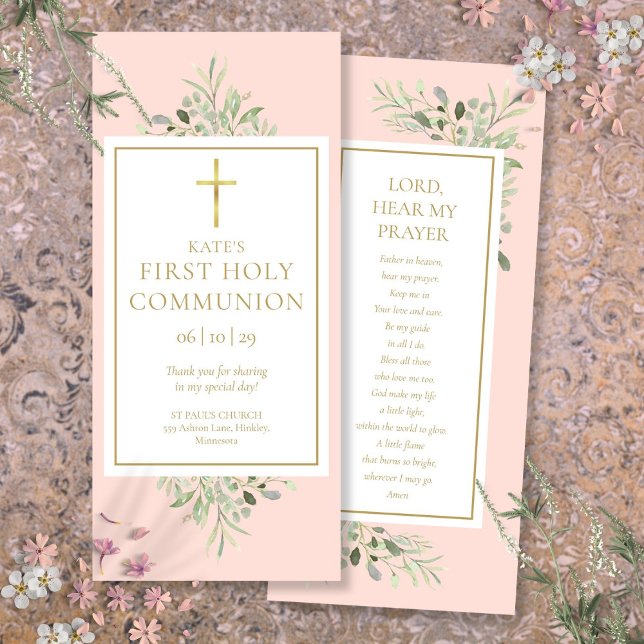 Greenery Pink Holy Communion Prayer Card Bookmark (Greenery Pink Holy Communion Prayer Card Bookmark)