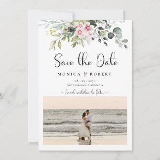 Greenery Pink Rose Save The Date Cards