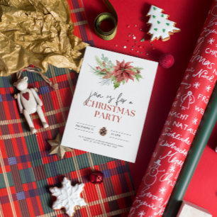 Greenery Poinsettia Christmas Party Invitation 