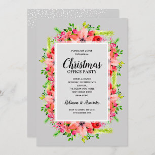 Greenery Poinsettias Floral Christmas Invitations
