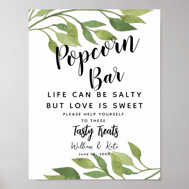 greenery Popcorn Bar wedding sign (Front)